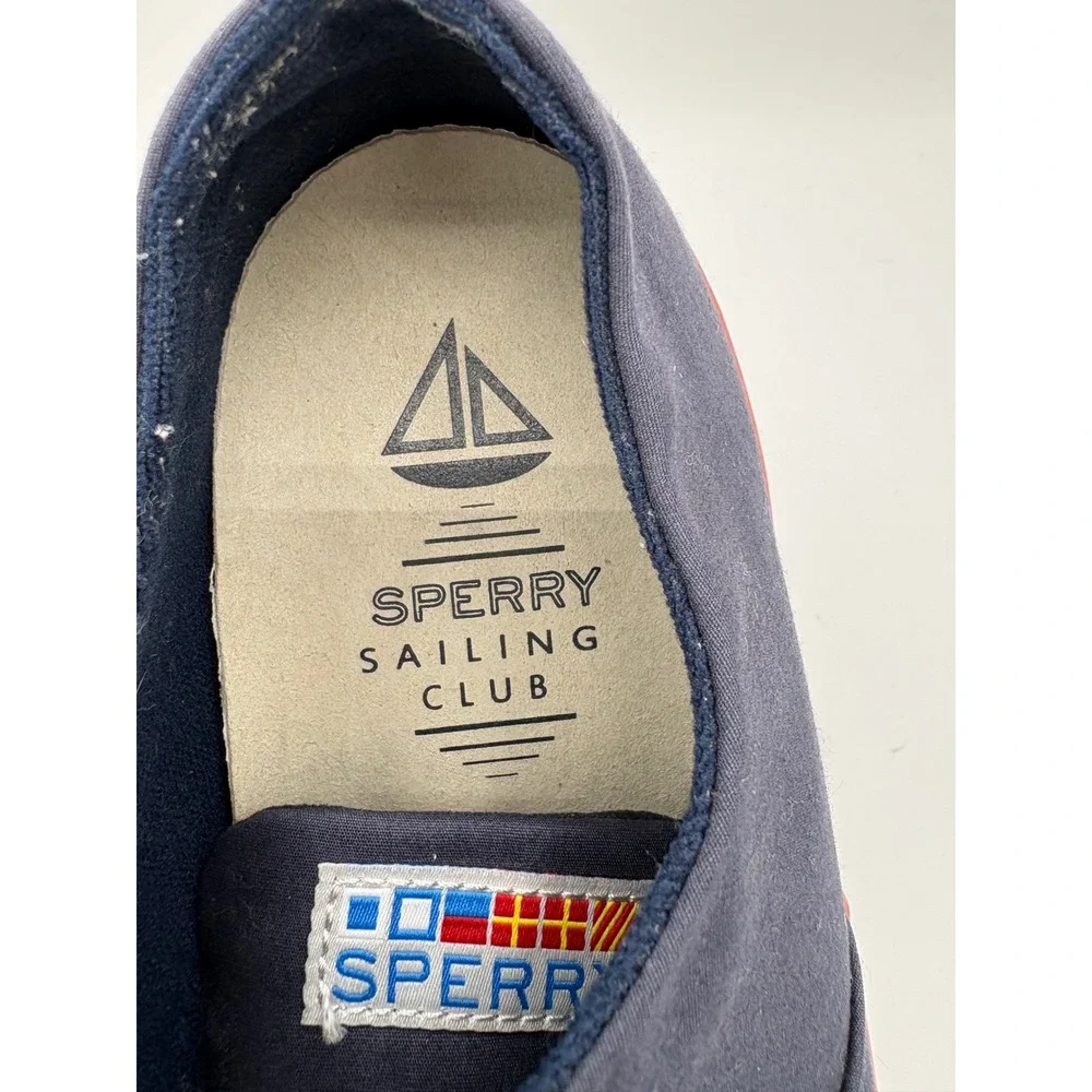 Sperry Sailing Club Mens 9 M Navy Blue Red Trim Canvas Deck Shoes STS17697